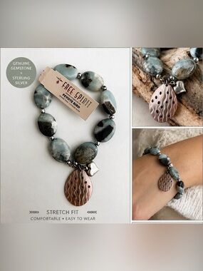 Free Spirit Peyote Bird Genuine Gemstone Sterling Silver Stretch Bracelet Boho